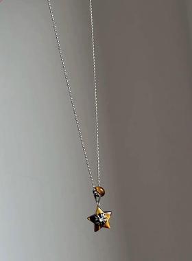 虎眼石星星吊坠抽拉项链女小众设计高级感毛衣链2025新款复古配饰