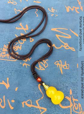 天然黄玛瑙玉空心葫芦吊坠可打开装东西朱砂药丸楞严咒项炼挂脖件