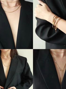 青岛出口极简风蛇骨链项链多种戴法长项链个性风潮小众毛衣链