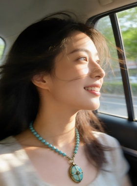 青岛出口欧美虎眼石绿松石串珠项链民族风波西米亚金属链条长项链