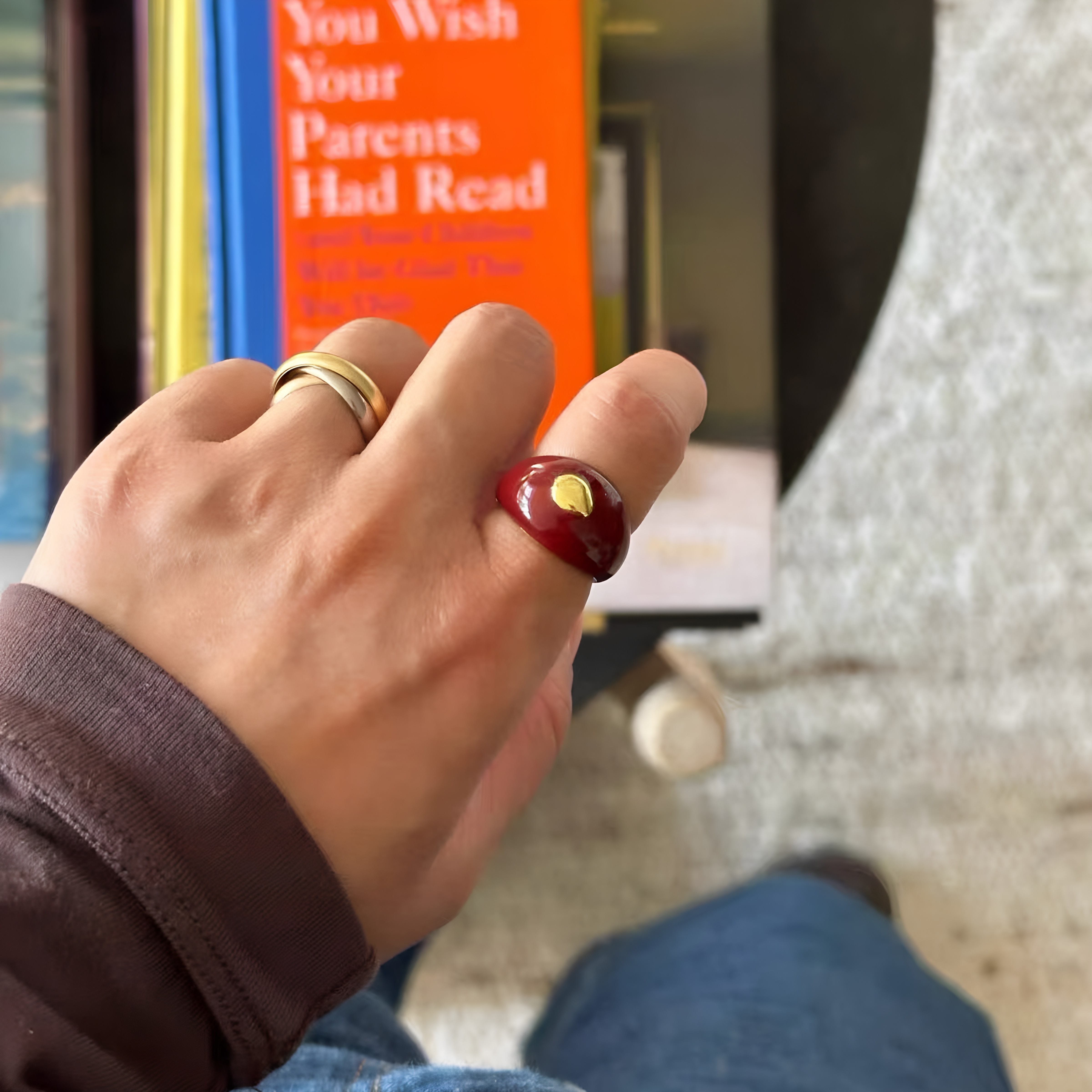 Qingdao export Ankara red enamel drip glaze ring niche retro ring temperament contrasting wide version ring