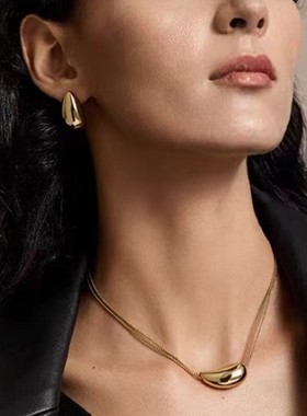 青岛出口极简几何弧形水滴吊坠气质百搭项链复古小众耳环项链套装