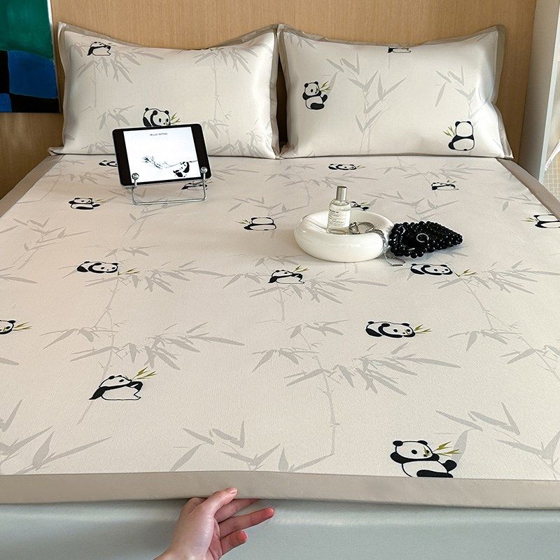 夏季凉感高端冰藤凉席三件套可爱熊猫数码印花可水洗折叠空调软席,淘宝优惠券,粉丝福利购,淘宝优惠卷