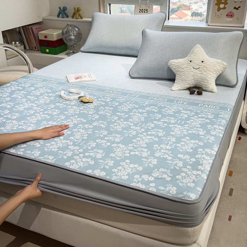 夏季提花冰丝凉席床笠款三件套2025新款可机洗空调席子a类母婴级,淘宝优惠券,粉丝福利购,淘宝优惠卷