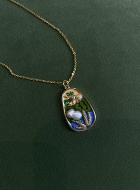 新款油画撞色立体镀18K金镶嵌珍珠项链时尚设计一套