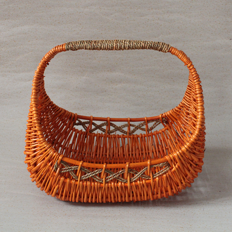 柳编水果篮手提藤编圆形采摘篮礼品篮道具购物篮礼品篮藤编包装篮 - 图0