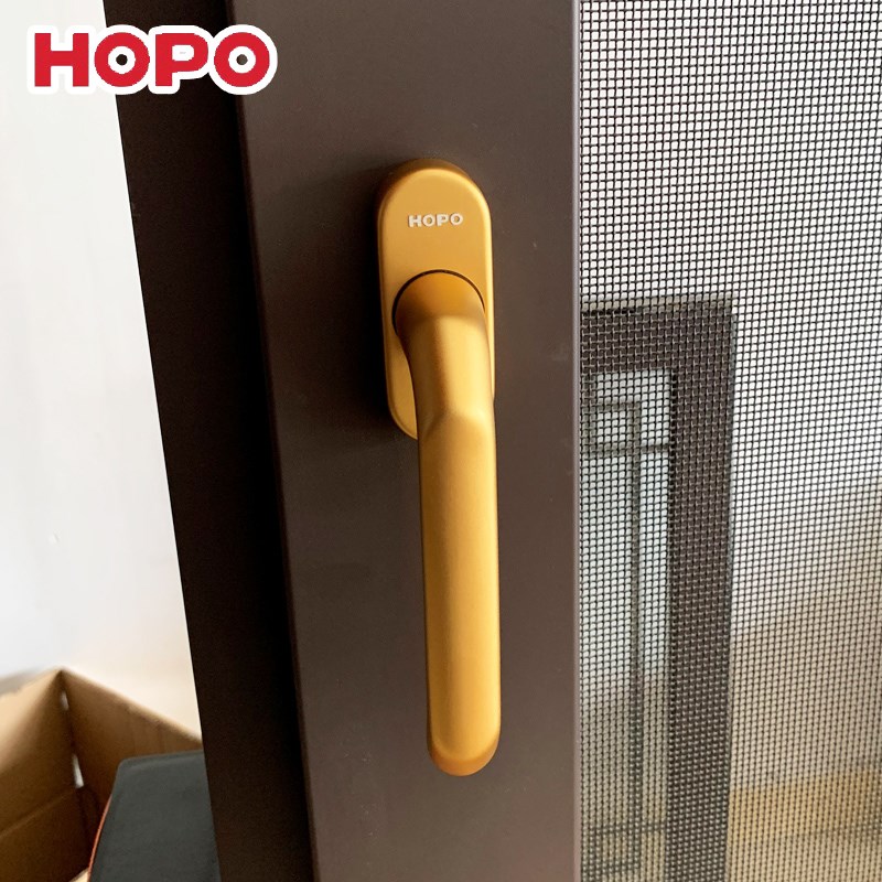 HOPO好博金色纱窗把手断桥铝合金窗户拨叉执手孔距55窗执手拉手 - 图0