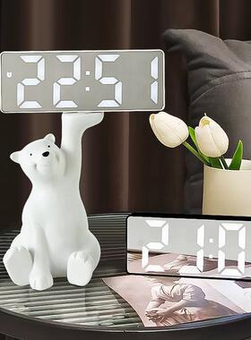 客厅卧室镜面数字时钟摆件玄关酒柜电视柜桌面电子钟表摆台式闹钟