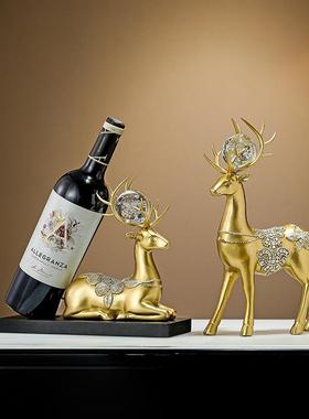 现代轻奢招财水晶鹿红酒架摆件客厅酒柜电视柜高级酒托家居装饰品