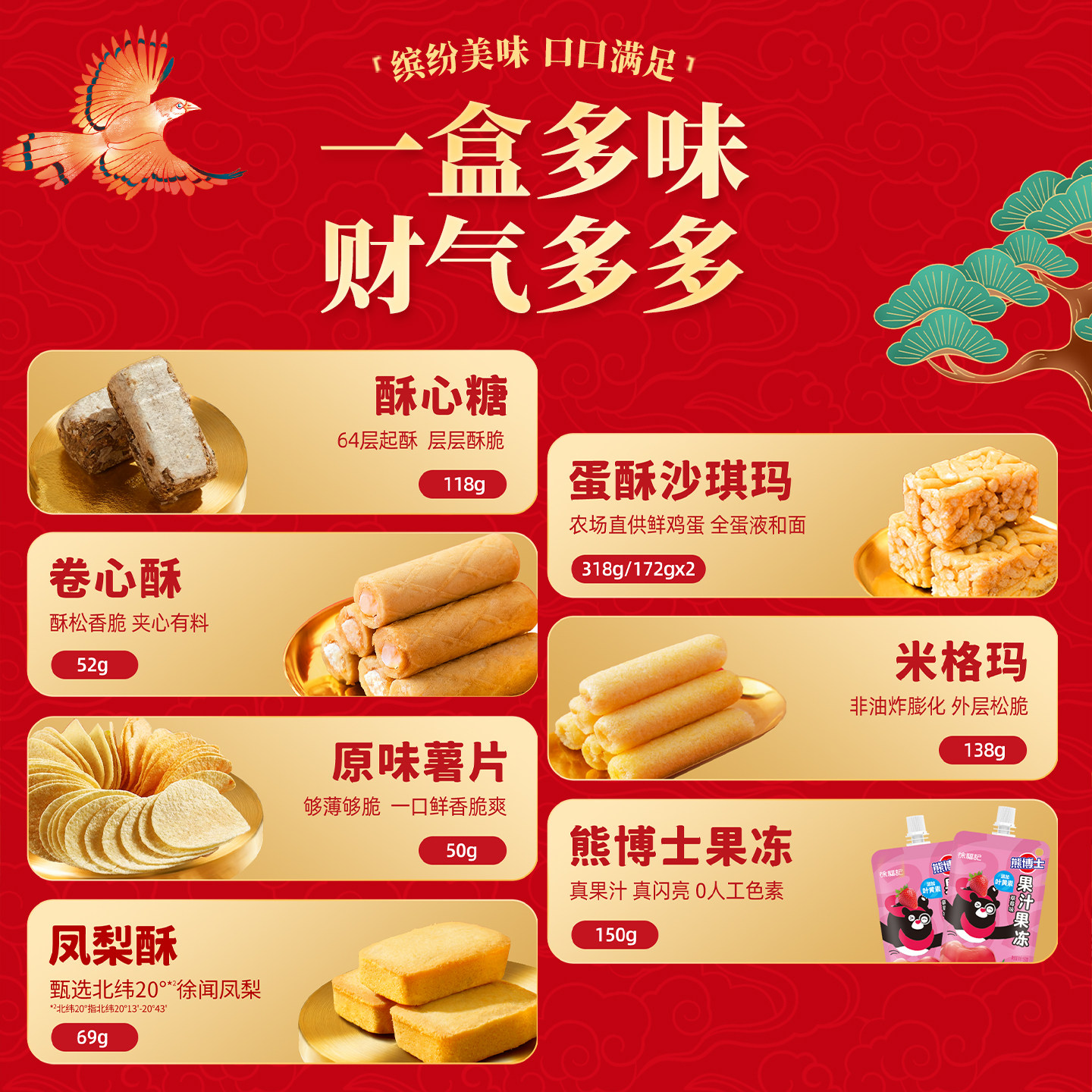 徐福记北高峰财神联名恭喜发财1176g糕点零食礼盒年货大礼包礼箱