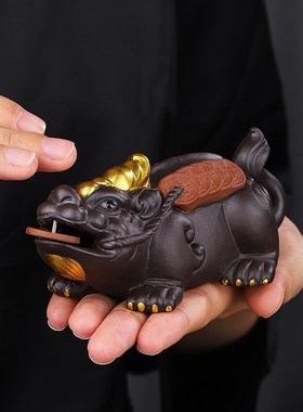 紫砂招财貔貅家居装饰手工客厅办公室电视柜桌面摆设茶宠茶玩