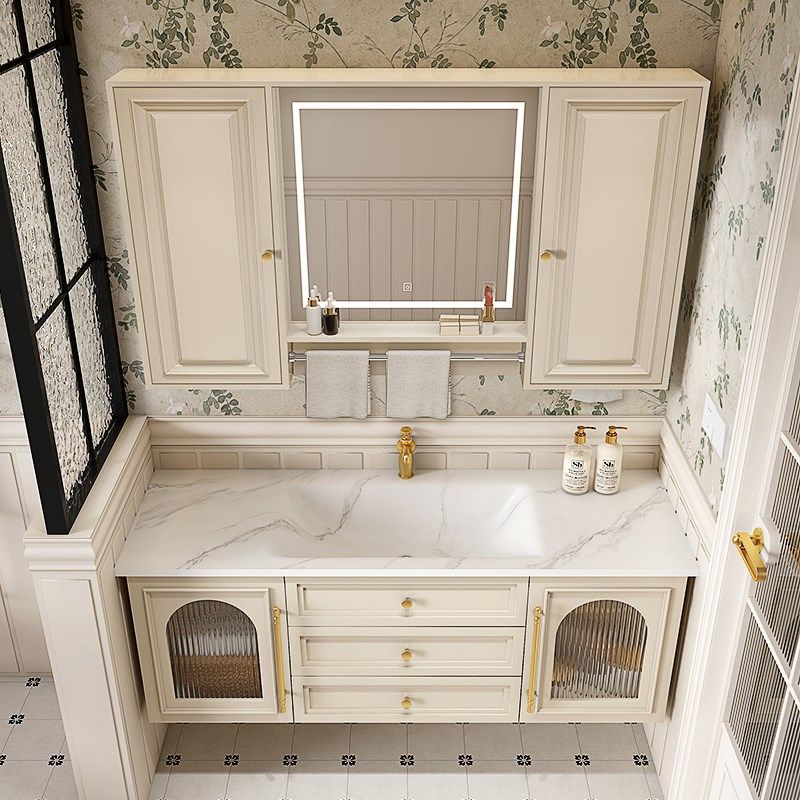 法式奶油风浴室柜岩板一体艺术盆洗手洗脸盆毛巾杆镜柜,淘宝优惠券,粉丝福利购,淘宝优惠卷