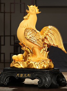 鸡年送礼 绒沙金鸡树脂工艺品生肖金鸡中式摆件店铺保险公司礼品