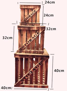 森系婚庆道具实木箱收纳框储物箱复古做旧木框摆件婚礼舞台装饰