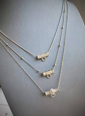 不掉色双挂微镶钻镀金横扣钛钢金属链泰国佛牌链子吊坠细锁骨链女