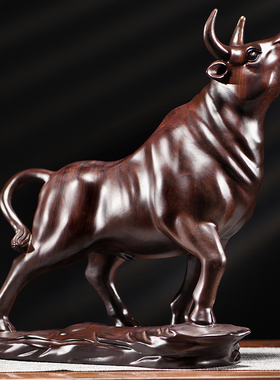 花梨木雕牛摆件华尔街牛气冲天实木雕刻家居客厅办公装饰工艺礼品