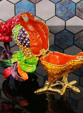 彩釉公鸡摆件鸡鸣富贵吉祥如意招财母鸡合金镶钻首饰盒装饰摆件