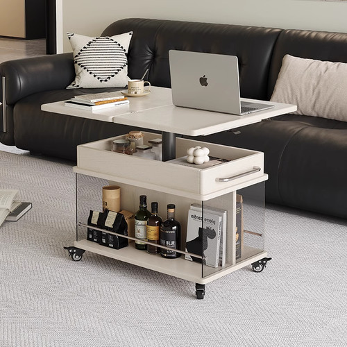 现代简约移动边柜升降折叠茶几轻奢实木客厅家用小户型阳台茶台桌 - 图3