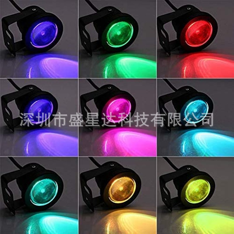 RGB水底灯 低压高压七彩遥控泳池灯 12V24V喷泉鱼缸灯 10W水下灯 - 图1