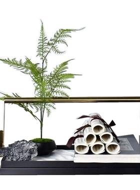 现代新中式金属提篮摆设托盘铁艺摆件样板房间客厅茶几提盒装饰品