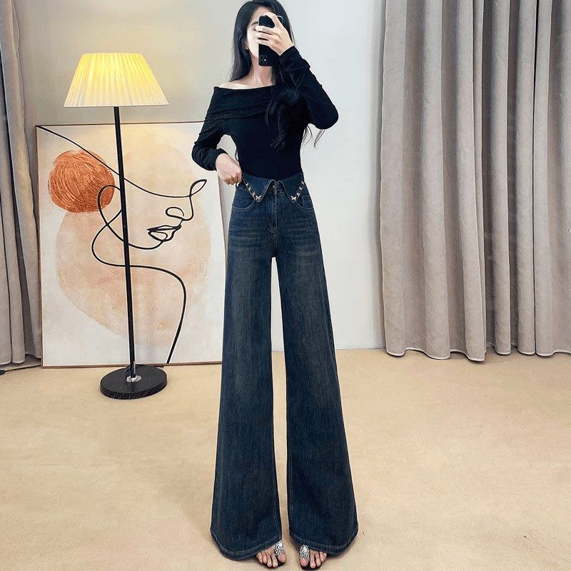 复古高腰阔腿裤牛仔裤女2025秋季新款设计感宽松直筒显瘦时尚潮,淘宝优惠券,粉丝福利购,淘宝优惠卷