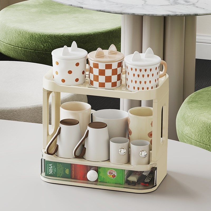 杯子收纳置物架家用桌面咖啡茶包收纳架茶具茶杯双层沥水架水杯架,淘宝优惠券,粉丝福利购,淘宝优惠卷