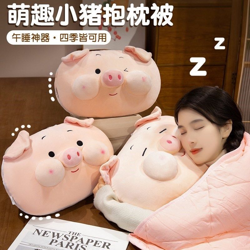 可爱小猪两用抱枕被保暖二合一办公室腰靠垫午休盖车载装饰两用,淘宝优惠券,粉丝福利购,淘宝优惠卷