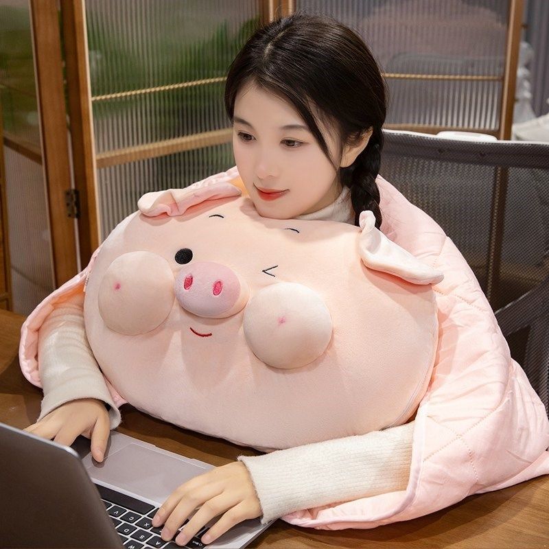 可爱小猪两用抱枕被保暖二合一办公室腰靠垫午休盖车载装饰两用,淘宝优惠券,粉丝福利购,淘宝优惠卷
