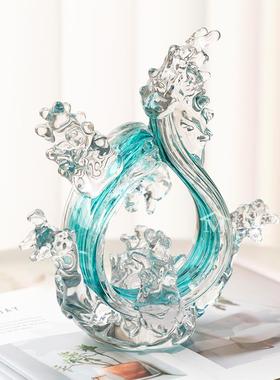 现代轻奢艺术琉璃风浪摆件客厅玄关样板间财源滚滚软装装饰品礼品
