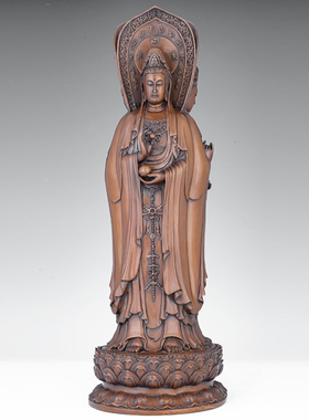 紫铜三亚南山三面观音佛像纯铜普陀山南海观世音菩萨家用供奉摆件