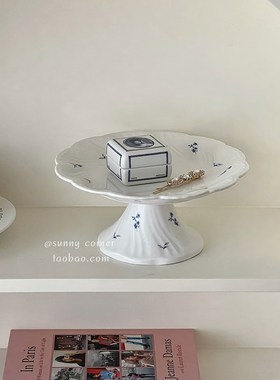 法式复古陶瓷高脚托盘摆件高颜值下午茶甜点蛋糕托盘香薰收纳托盘