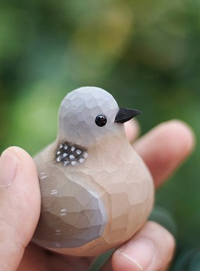 鹿妖商店 肥啾小胖鸟木雕小鸟 珠颈斑鸠 野鸽子 手工实木桌面摆件