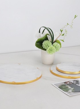 北欧大理石托盘圆形托盘样板间家居软装饰品化妆品蛋糕盘果盘