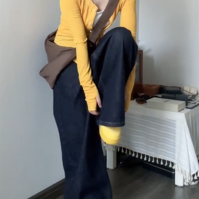 秋季新款a版阔腿牛仔裤女胖mm梨型身材裤子大码遮肚子遮胯直筒裤 - 图1