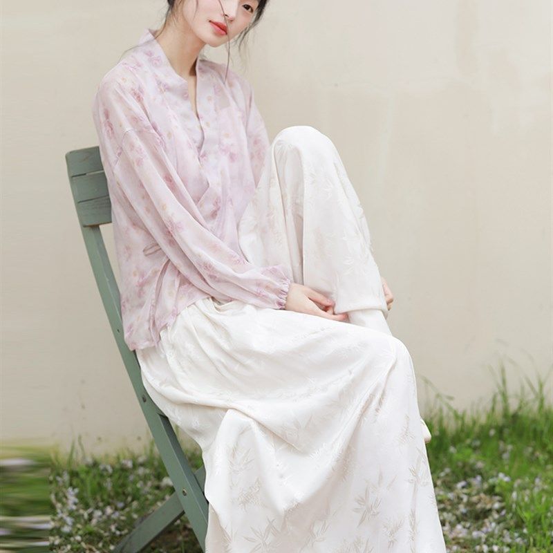 枕梦村庄  满庭芳  新中式国风汉服轻薄外衫吊带高腰裙裤三件套新,淘宝优惠券,粉丝福利购,淘宝优惠卷