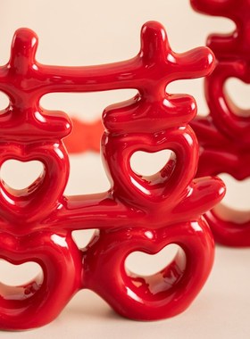 唐呈结婚喜庆中式客厅婚房立体喜字摆件新婚礼物送新人床头柜装饰