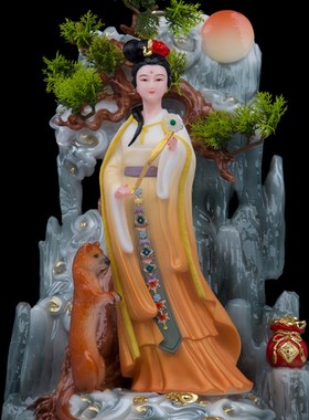 汉白玉黄家姑娘公子拜月教主黄鼠狼人像家用客厅中式工艺品摆件