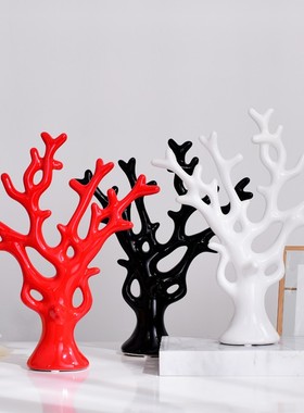 现代简约家居小摆件客厅酒柜房间装饰品创意陶瓷发财树送礼工艺品