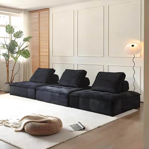 意式皮埃蒙特豆腐块黑色雪尼尔布艺单人直排模块自由组合方块沙发 - 图2