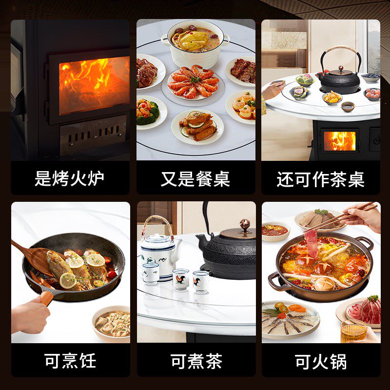 餐桌式壁炉桌柴火桌取暖器三面烤火炉旋转圆桌暖气取暖机电暖器,淘宝优惠券,粉丝福利购,淘宝优惠卷