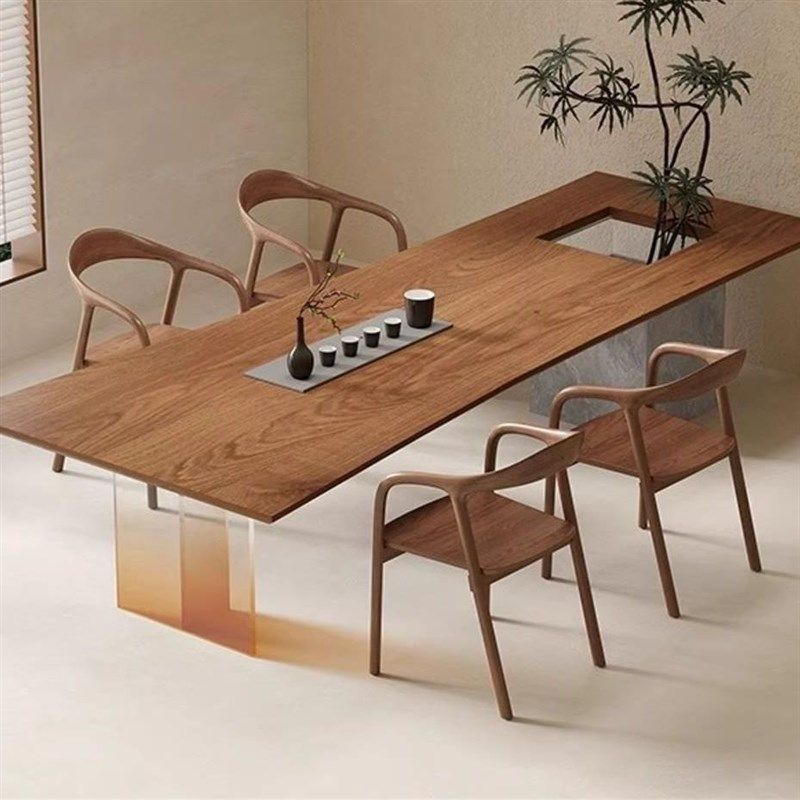 侘寂风客厅实木茶桌椅创意茶台茶几办公室大板会客桌,淘宝优惠券,粉丝福利购,淘宝优惠卷