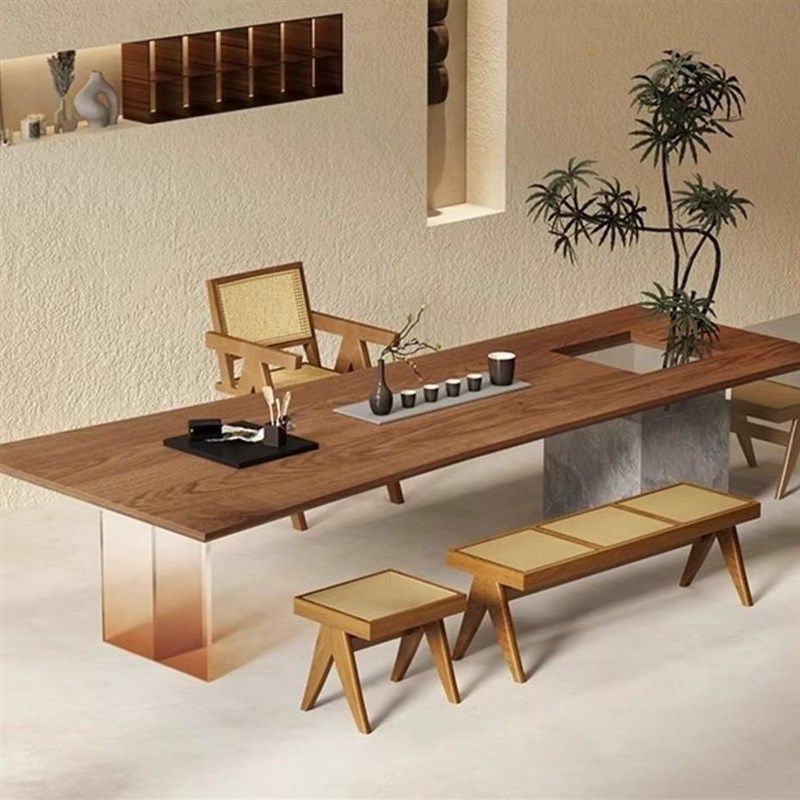 侘寂风客厅实木茶桌椅创意茶台茶几办公室大板会客桌,淘宝优惠券,粉丝福利购,淘宝优惠卷