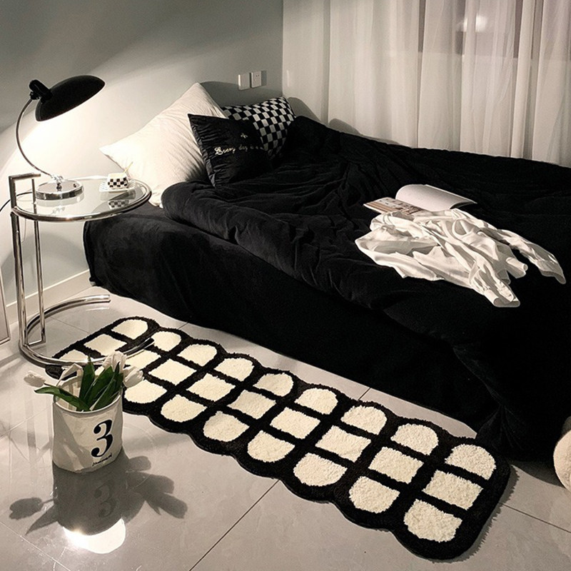 黑白风小地毯卧室加厚毛绒床边毯高级感卧床前床下in风地垫,淘宝优惠券,粉丝福利购,淘宝优惠卷