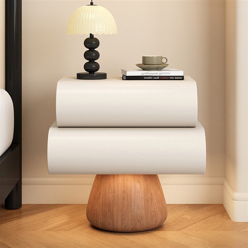 奶油风床头柜家用卧室极简免安装感应灯实木皮质床边柜创意高级感,淘宝优惠券,粉丝福利购,淘宝优惠卷