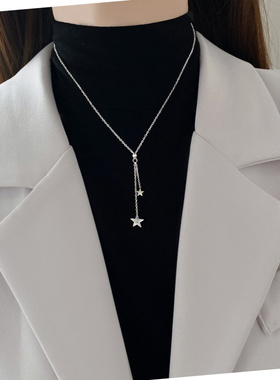 金色五角星钛钢流苏锁骨链轻奢