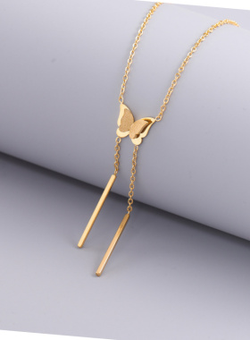 轻奢金色蝴蝶流苏钛钢锁骨链