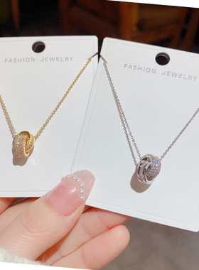 金色满钻双环锁骨链女轻奢