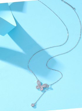 简约高级感蝴蝶钛钢闪钻项链女