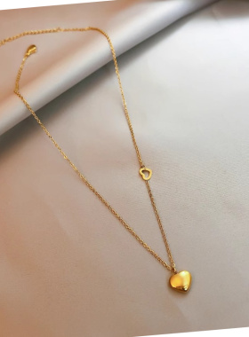 金色双爱心钛钢锁骨链轻奢小众