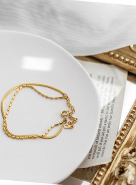 高级感金色双层蛇骨米珠钛钢手链